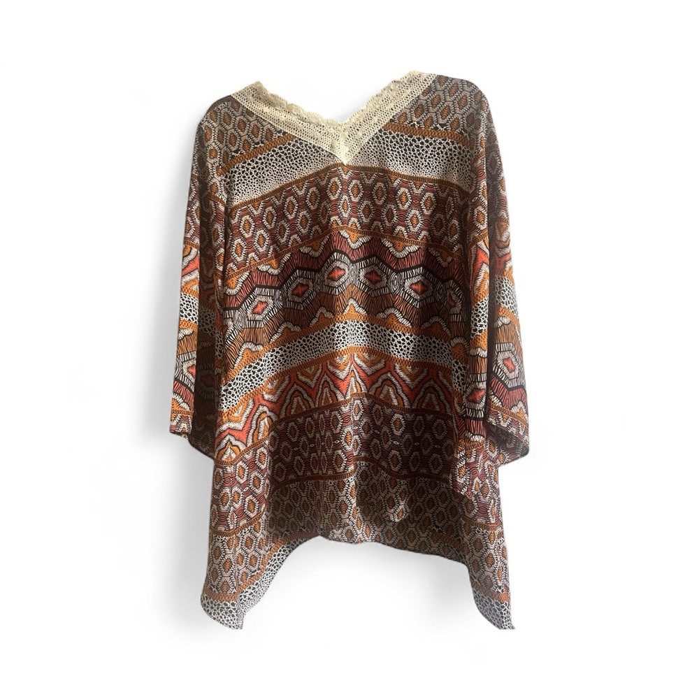 Cato‎ Multicolor Patterned Top with Lace Detail - Picture 3 of 4